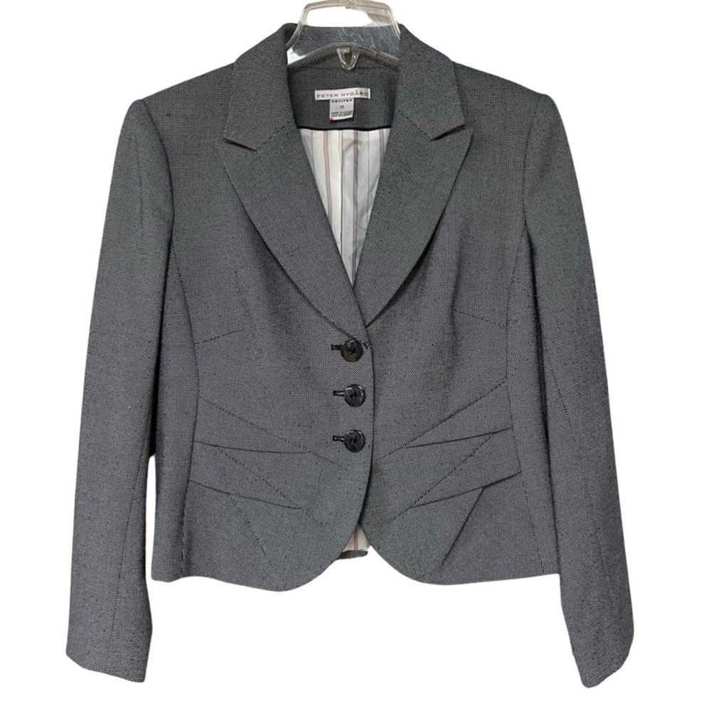 Peter Nygard Blue White Blazer With Pleated Pattern Front Sz 10P